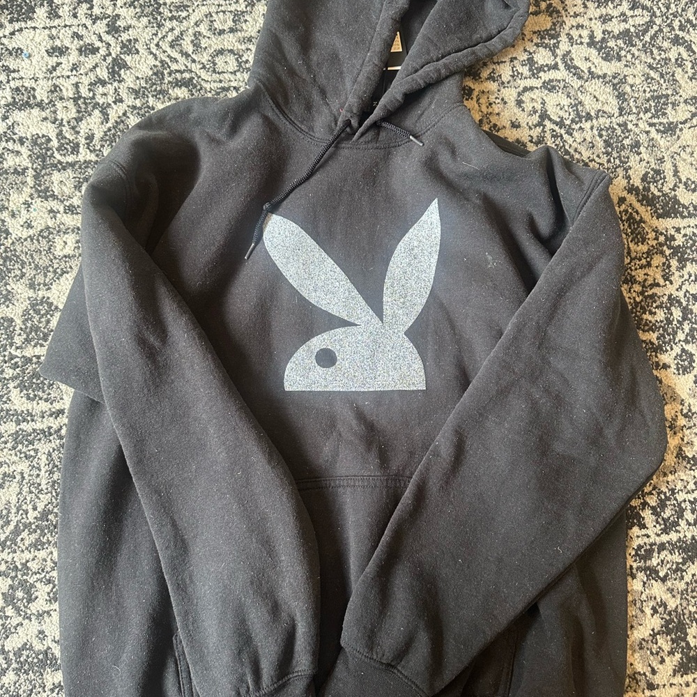 NWT men’s medium vintage style PLAYBOY Black Hoodie with White Logo